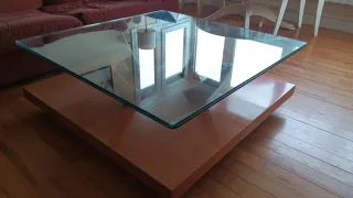 Mesa de centro cristal y madera cerezo
