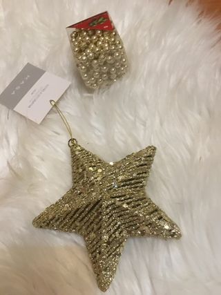 Estrela Decorativa Dourada KASA e Fio Dourado