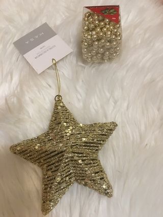 Estrela Decorativa Dourada KASA e Fio Dourado