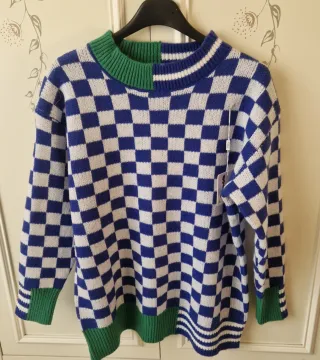 Maglione uomo a scacchi blu e verde