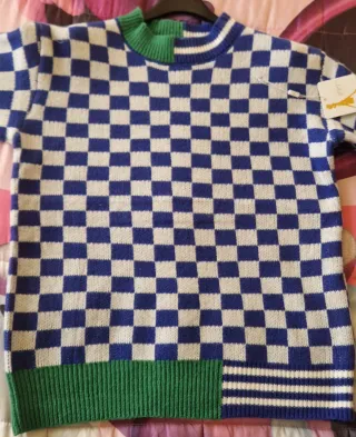 Maglione uomo a scacchi blu e verde