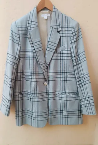 Americana cuadros tartan azul y gris