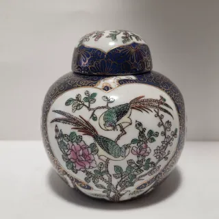 Vaso cinese in ceramica dipinta e smaltata