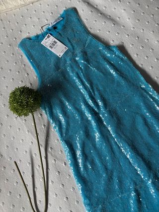 Vestido lentejuelas Mango azul S
