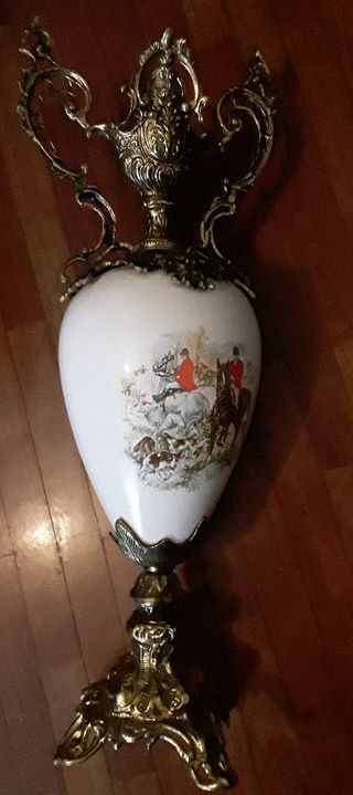 Jarrón Bronce y Cerámica Decorado