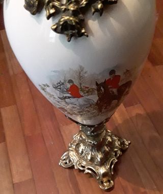 Jarrón Bronce y Cerámica Decorado