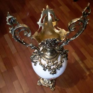 Jarrón Bronce y Cerámica Decorado