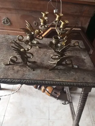 4 Candelabros Bronce Dragón
