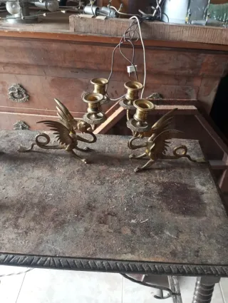 4 Candelabros Bronce Dragón