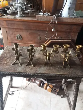 4 Candelabros Bronce Dragón