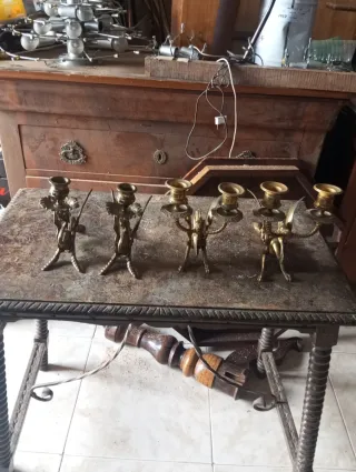 4 Candelabros Bronce Dragón