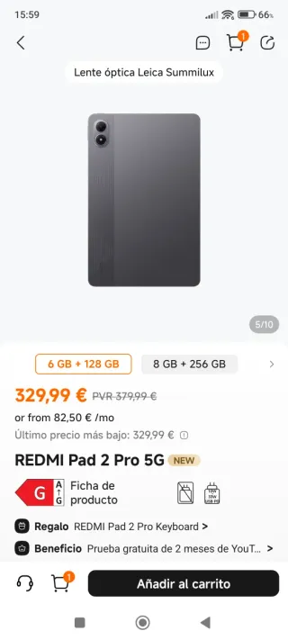 Xiaomi Redmi Pad 2 Pro "Color Plata" 6GB/128GB.