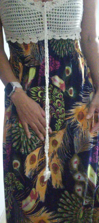 Vestido largo estampado pavo real