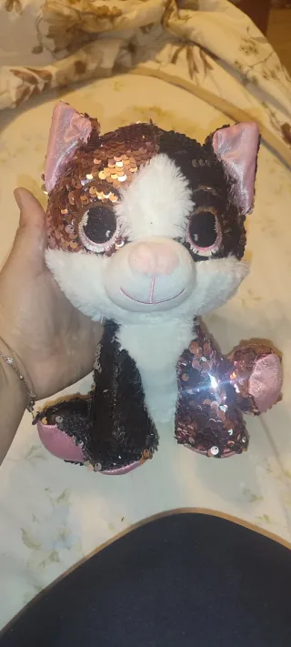 Peluche gatto paillettes rosa e nero