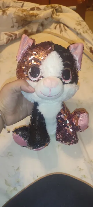 Peluche gatto paillettes rosa e nero
