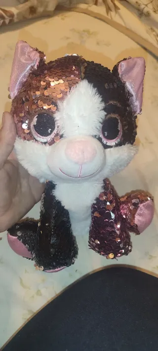 Peluche gatto paillettes rosa e nero
