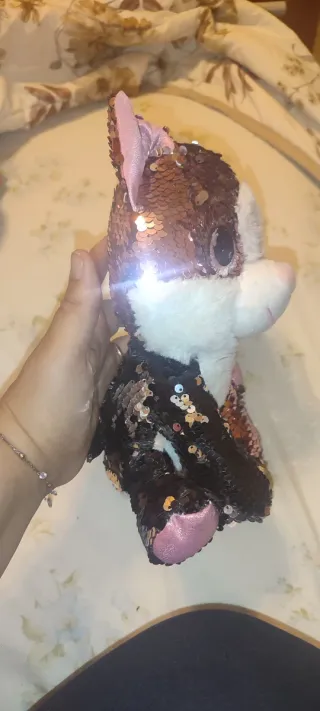 Peluche gatto paillettes rosa e nero