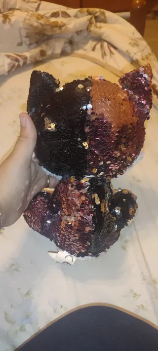 Peluche gatto paillettes rosa e nero