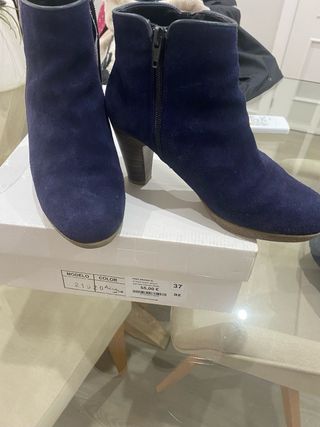 Botín azul serraje tacón 37