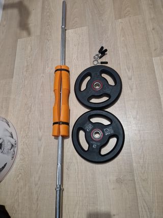 Barra de pesas con discos y cierres