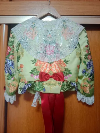 Traje de Fallera Verde y Rosa