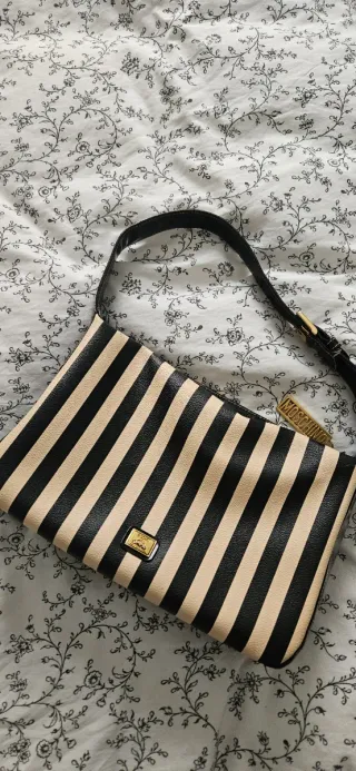 Bolso Moschino Rayas Beige y Negro