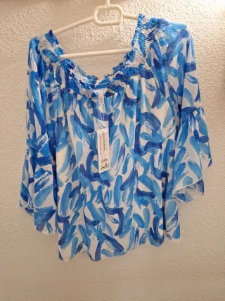 Blusa mujer estampado azul y blanco talla XXL