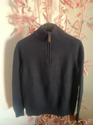 Jersey lana azul cuello alto cremallera S