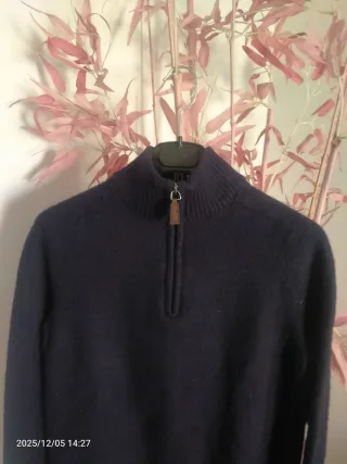 Jersey lana azul cuello alto cremallera S