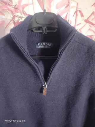 Jersey lana azul cuello alto cremallera S