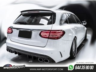 DIFUSOR TRASERO CON COLAS CROMO MERCEDES CLASE C KOMBI/SEDAN W205 NEGRO BRILLO