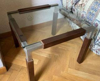 Mesa centro vintage cristal y madera