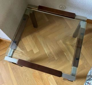 Mesa centro vintage cristal y madera