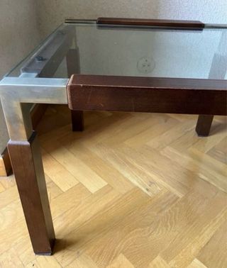 Mesa centro vintage cristal y madera