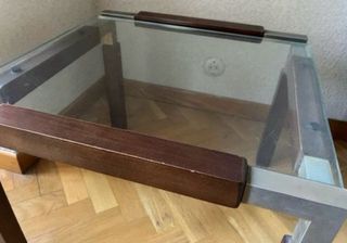 Mesa centro vintage cristal y madera