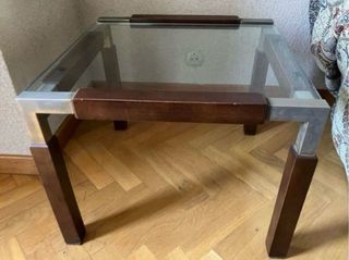 Mesa centro vintage cristal y madera