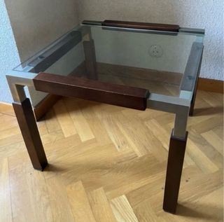 Mesa centro vintage cristal y madera