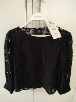 Blusa Zara encaje negra Talla XS