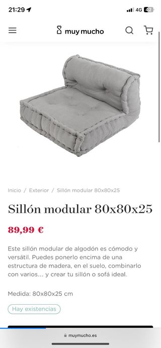 Sillón modular gris de algodón