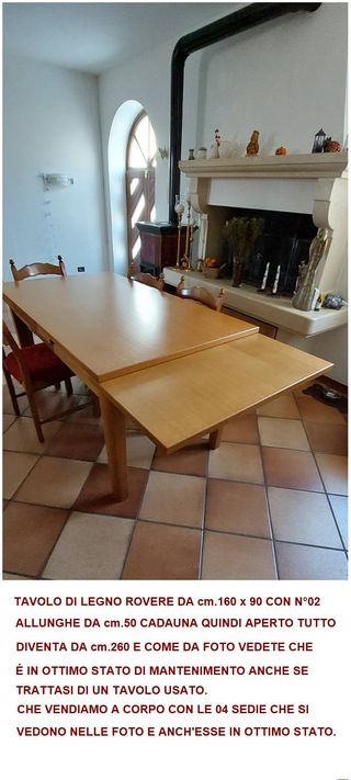 Tavolo + 4 Sedie Legno e Tessuto