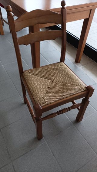 Tavolo + 4 Sedie Legno e Tessuto