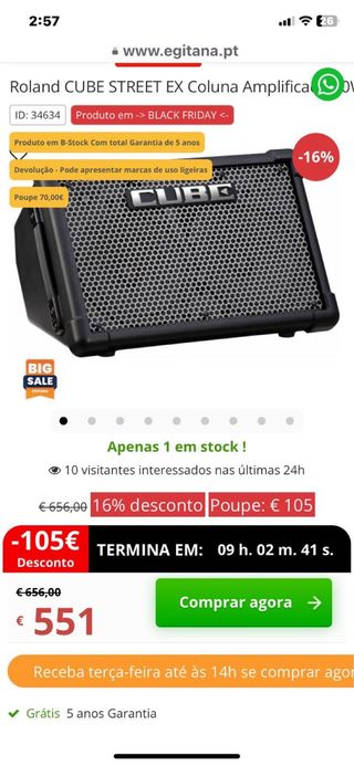 Amplificador Roland Cube Portátil a Pilas
