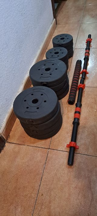 KIT PESAS 35KG BARRA LARGA MANCUERNAS
