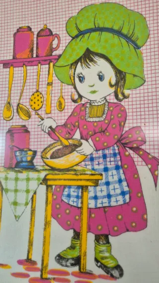 Cuadro vintage tela niña cocinando