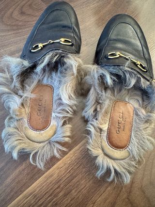 Mocasines Gucci Piel y Pelo Negro/Beige