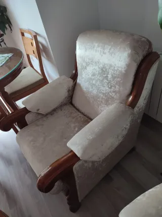 Sillones Retro Madera Maciza Terciopelo Beige