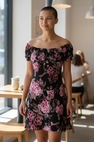 Vestido negro con flores rosas
