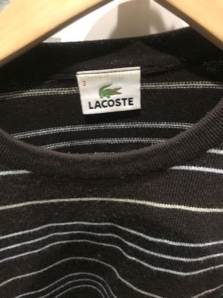 Jersey Lacoste Rayas Marrón y Blanco Talla M