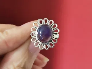 Anillo Plata Ley Amatista Diseño Floral