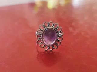 Anillo Plata Ley Amatista Diseño Floral